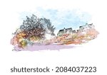 Building view with landmark of Limerick is the 
city in Ireland. Watercolor splash with hand drawn sketch illustration in vector.