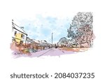 Building view with landmark of Limerick is the 
city in Ireland. Watercolor splash with hand drawn sketch illustration in vector.