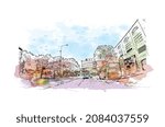 Building view with landmark of Limerick is the 
city in Ireland. Watercolor splash with hand drawn sketch illustration in vector.