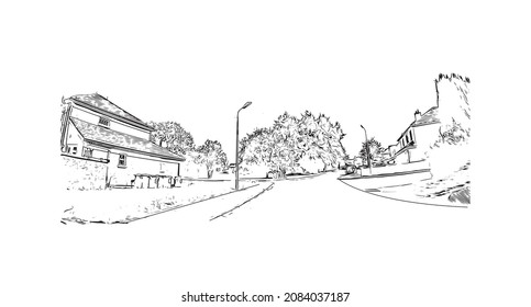 La vista de edificio con un punto de referencia de Limerick es el 
ciudad de Irlanda. Dibujo a mano de ilustración de esbozo en vector.