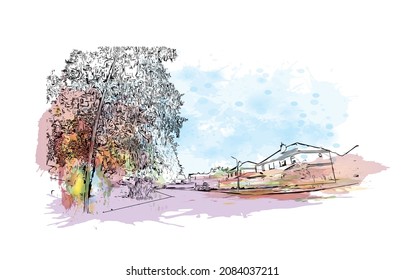 Building view with landmark of Limerick is the 
city in Ireland. Watercolor splash with hand drawn sketch illustration in vector.