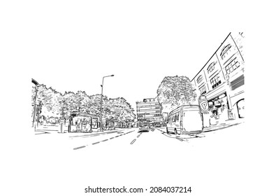 Building view with landmark of Limerick is the 
city in Ireland. Hand drawn sketch illustration in vector.