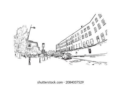 La vista de edificio con un punto de referencia de Limerick es el 
ciudad de Irlanda. Dibujo a mano de ilustración de esbozo en vector.