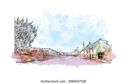 Building view with landmark of Limerick is the 
city in Ireland. Watercolor splash with hand drawn sketch illustration in vector.