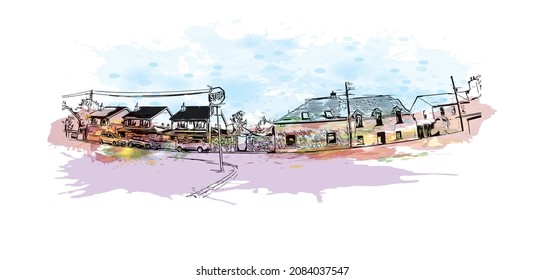 Building view with landmark of Limerick is the 
city in Ireland. Watercolor splash with hand drawn sketch illustration in vector.