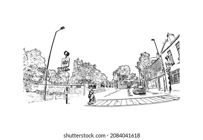 Building view with landmark of Limerick is the 
city in Ireland. Hand drawn sketch illustration in vector.
