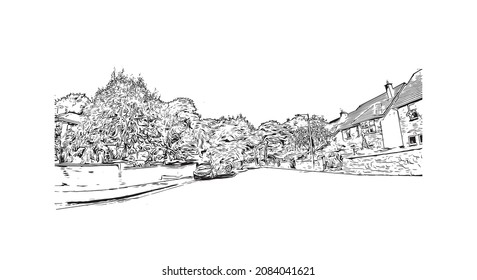 Building view with landmark of Limerick is the 
city in Ireland. Hand drawn sketch illustration in vector.