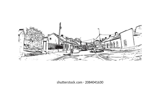 Building view with landmark of Limerick is the 
city in Ireland. Hand drawn sketch illustration in vector.