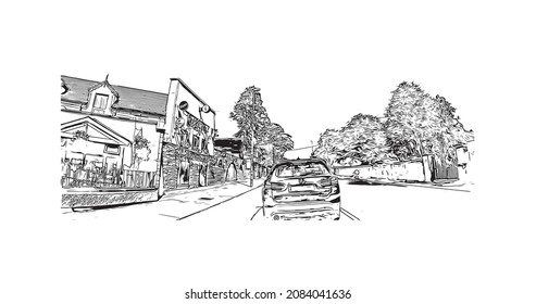 Building view with landmark of Limerick is the 
city in Ireland. Hand drawn sketch illustration in vector.