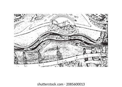 Building view with landmark of Lincoln is the capital city in Nebraska. Hand drawn sketch illustration in vector.