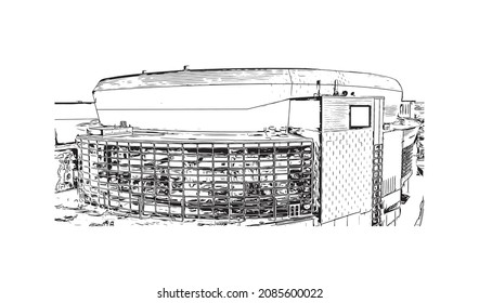 Building view with landmark of Lincoln is the capital city in Nebraska. Hand drawn sketch illustration in vector.