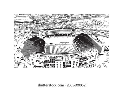 Building view with landmark of Lincoln is the capital city in Nebraska. Hand drawn sketch illustration in vector.