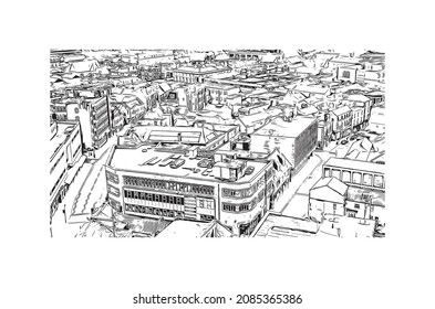 Building view with landmark of Lincoln is the city 
in Oregon. Hand drawn sketch illustration in vector.
