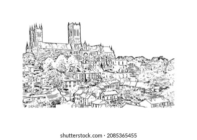 Building view with landmark of Lincoln is the city 
in Oregon. Hand drawn sketch illustration in vector.