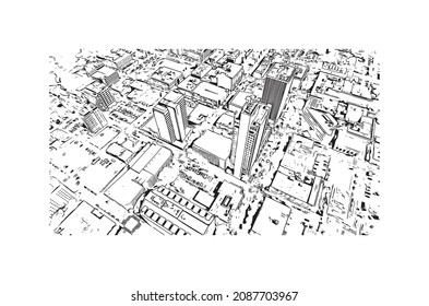 Building view with landmark of Little Rock is the 
city in Arkansas. Hand drawn sketch illustration in vector.