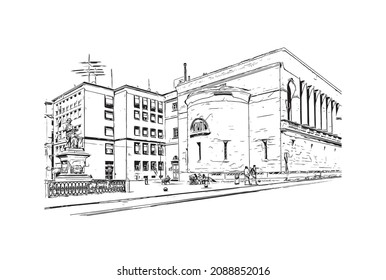 Building view with landmark of Livorno is the 
city in Italy. Hand drawn sketch illustration 