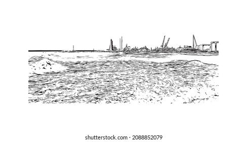 Building view with landmark of Livorno is the 
city in Italy. Hand drawn sketch illustration 