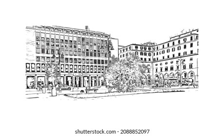 Building view with landmark of Livorno is the 
city in Italy. Hand drawn sketch illustration 