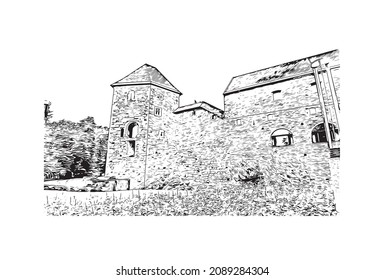 Building view with landmark of Ljubljana is the 
capital in Slovenia. Hand drawn sketch illustration in vector.