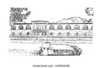 Building view with landmark of Ljubljana is Slovenia's capital and largest city. Hand drawn sketch illustration in vector.