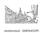 Building view with landmark of Lloret de Mar is the 
town in Spain. Hand drawn sketch illustration in vector.