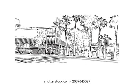 Building view with landmark of Lloret de Mar is the 
town in Spain. Hand drawn sketch illustration in vector.