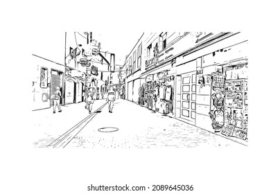 Building view with landmark of Lloret de Mar is the 
town in Spain. Hand drawn sketch illustration in vector.