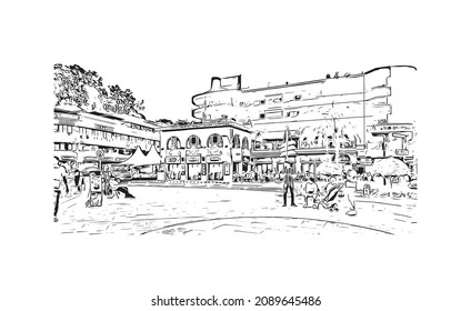 Building view with landmark of Lloret de Mar is the 
town in Spain. Hand drawn sketch illustration in vector.