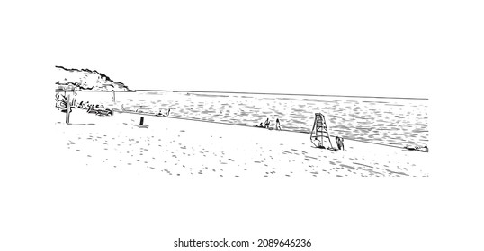 Las vistas al edificio con un punto de referencia de Lloret de Mar son 
ciudad de España. Dibujo a mano de ilustración de esbozo en vector.