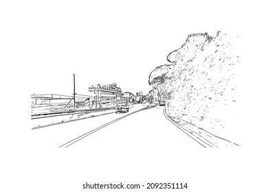 Building view with landmark of Loano is the 
comune in Italy. Hand drawn sketch  illustration in  vector.