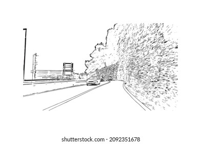 Building view with landmark of Loano is the 
comune in Italy. Hand drawn sketch  illustration in  vector.