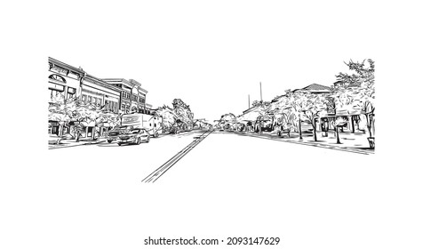 Building view with landmark of Logan is the city in Australia. Hand drawn sketch illustration in vector.