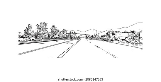 Construir vistas con un punto de referencia de Logan es la ciudad de Australia. Dibujo a mano de ilustración de esbozo en vector.