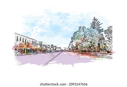 Construir vistas con un punto de referencia de Logan es la ciudad de Australia. Salto de color de agua con ilustración de esbozo dibujada a mano en vector.