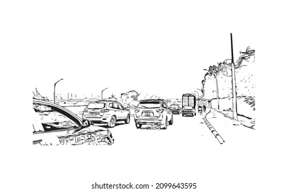 Building view with landmark of Lome is the 
capital in Togo. Hand drawn sketch illustration in vector.