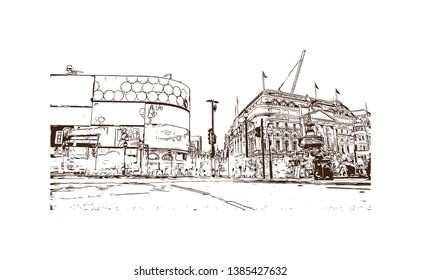 Building view with landmark of London, the capital of England and the United Kingdom. Hand drawn sketch illustration in vector.