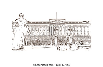 Building view with landmark of London, the capital of England and the United Kingdom. Hand drawn sketch illustration in vector.