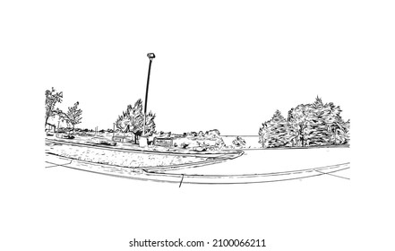 Building view with landmark of Lorain is the 
city in Ohio. Hand drawn sketch illustration in vector.