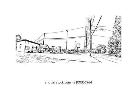 Building view with landmark of Lorain is the 
city in Ohio. Hand drawn sketch illustration in vector.
