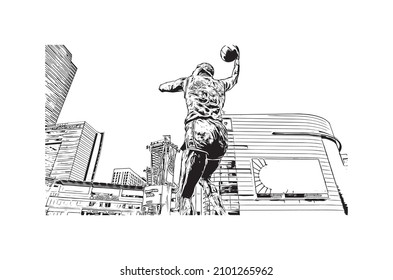 Building view with landmark of Los Angeles is the 
city in California. Hand drawn sketch illustration in vector.
