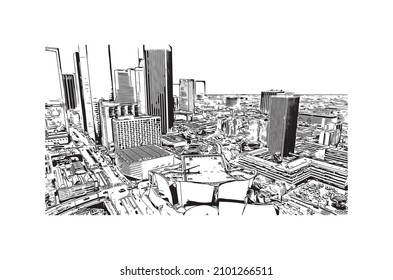 Building view with landmark of Los Angeles is the 
city in California. Hand drawn sketch illustration in vector.