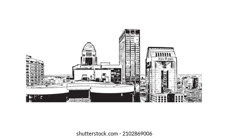 Building view with landmark of Louisville is the 
city in Kentucky. Hand drawn sketch illustration in vector.