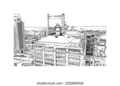 Building view with landmark of Louisville is the 
city in Kentucky. Hand drawn sketch illustration in vector.