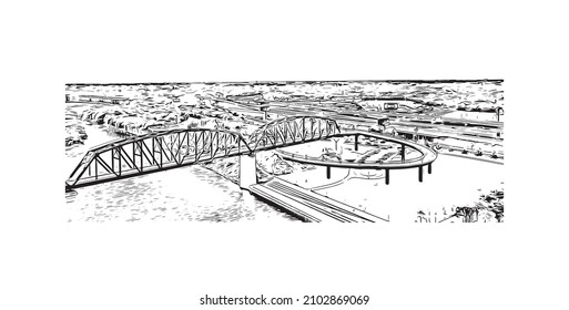 Building view with landmark of Louisville is the 
city in Kentucky. Hand drawn sketch illustration in vector.