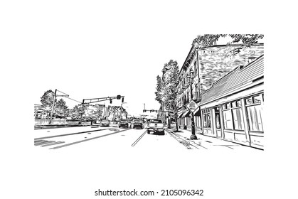 Building view with landmark of Lowell is a city in Massachusetts. Hand drawn sketch illustration in vector.