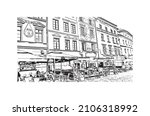 Building view with landmark of Lublin is the 
city in Poland. Hand drawn sketch illustration in vector.