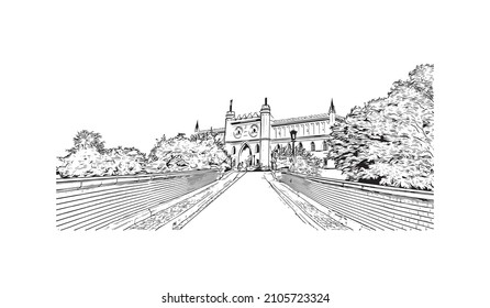 Building view with landmark of Lublin is the 
city in Poland. Hand drawn sketch illustration in vector.