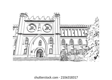 Building view with landmark of Lublin is the 
city in Poland. Hand drawn sketch illustration in vector.