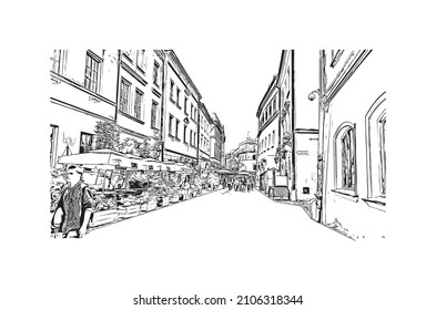 Building view with landmark of Lublin is the 
city in Poland. Hand drawn sketch illustration in vector.