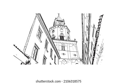 Building view with landmark of Lublin is the 
city in Poland. Hand drawn sketch illustration in vector.